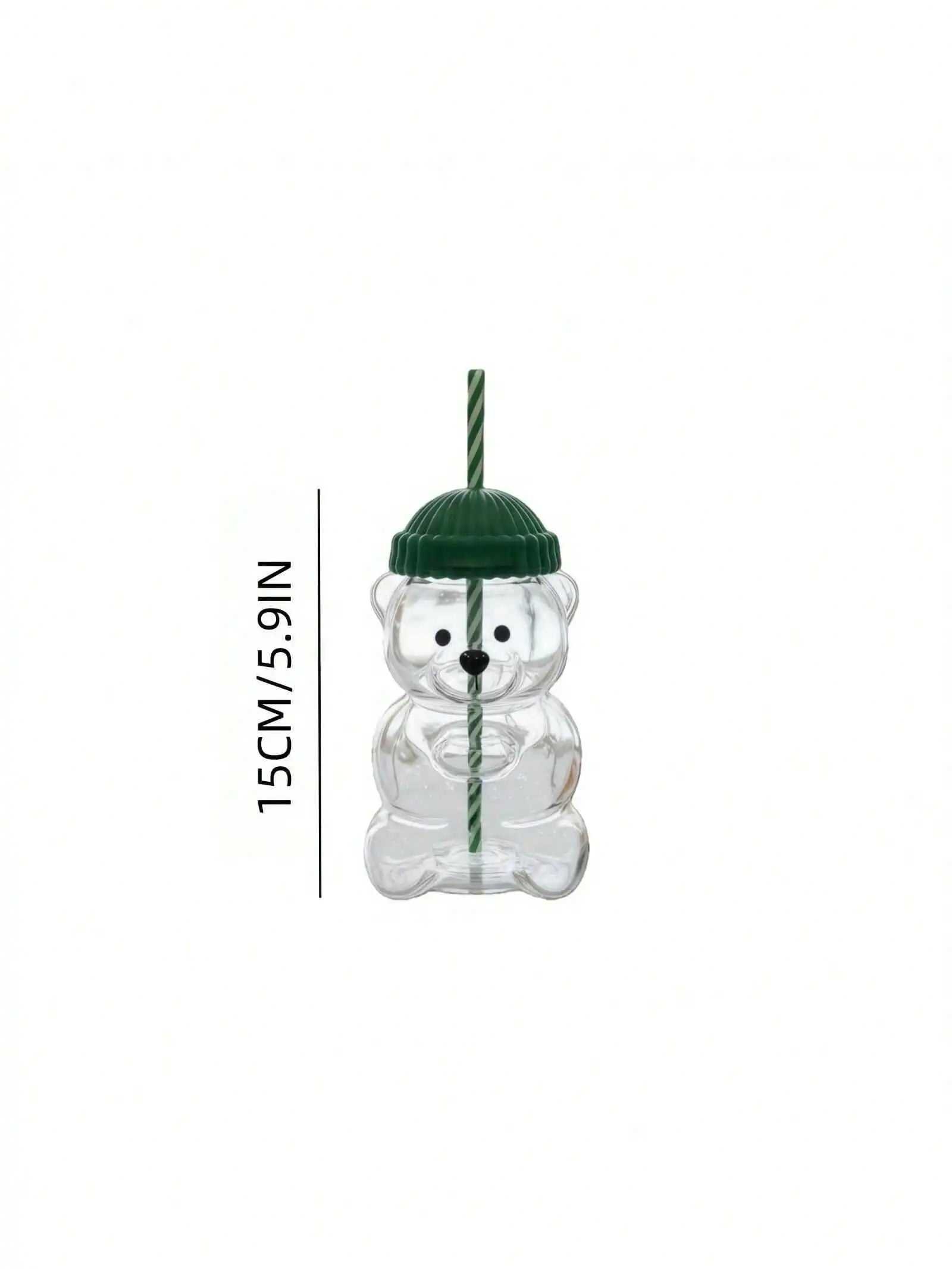 Cute Bear Shaped Glass Cup — 20oz Drinking Bottle with Straw and Lid