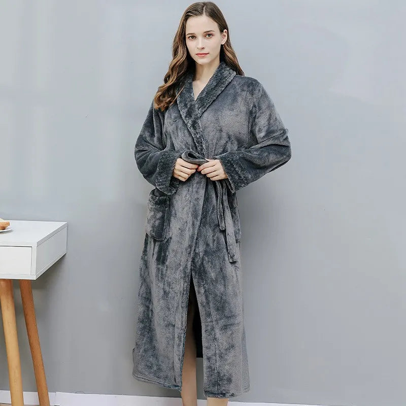 Gypsophila Coral Velvet Bathrobe — Warm Fleece Lounge Robe for Men and Women