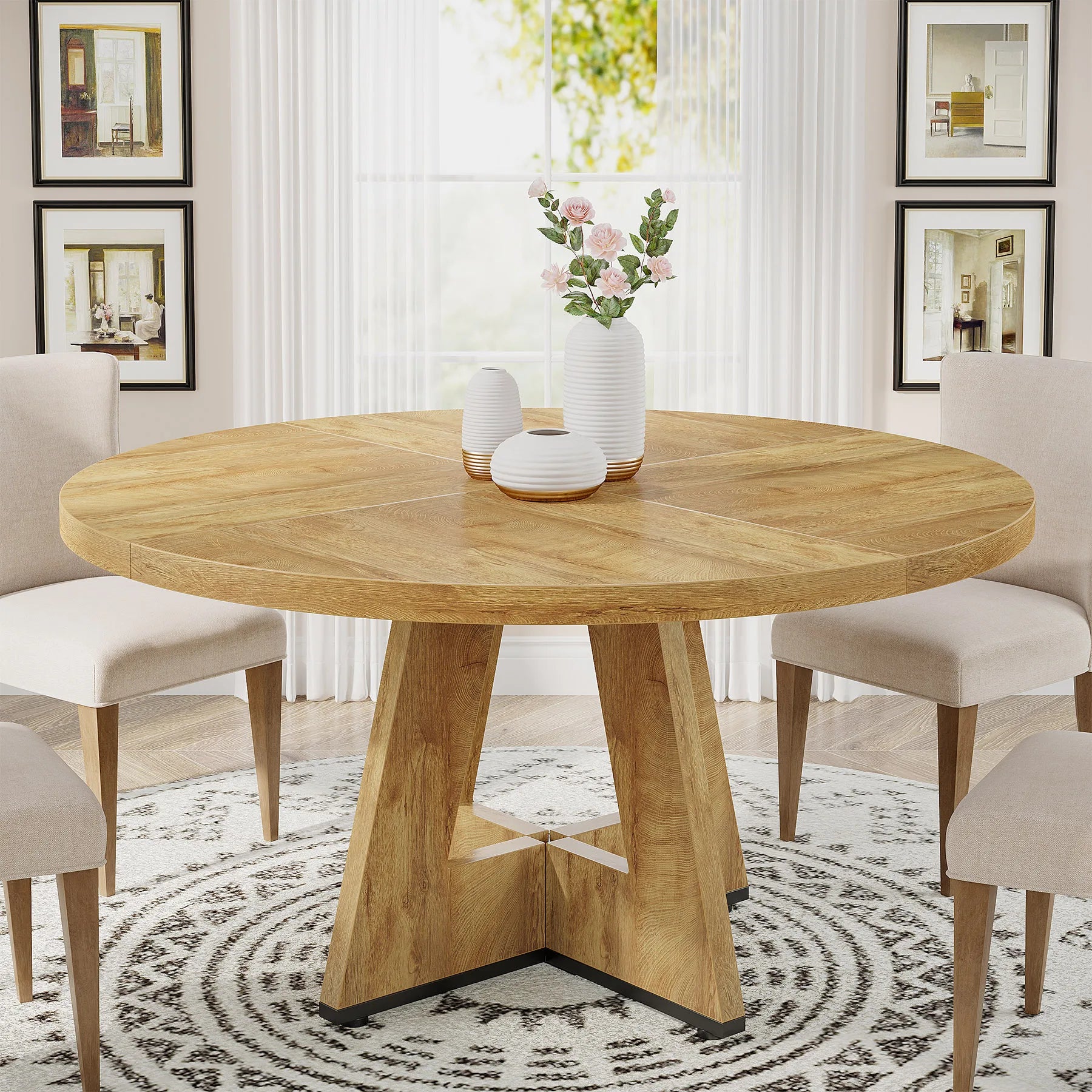 Tribesigns Round Dining Table — 47 Inch Farmhouse Kitchen Table