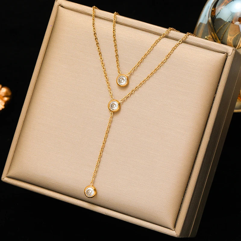 EILIECK Moon Pearl Zircon Puppy Pendant Necklace — Trendy Stainless Steel Jewelry