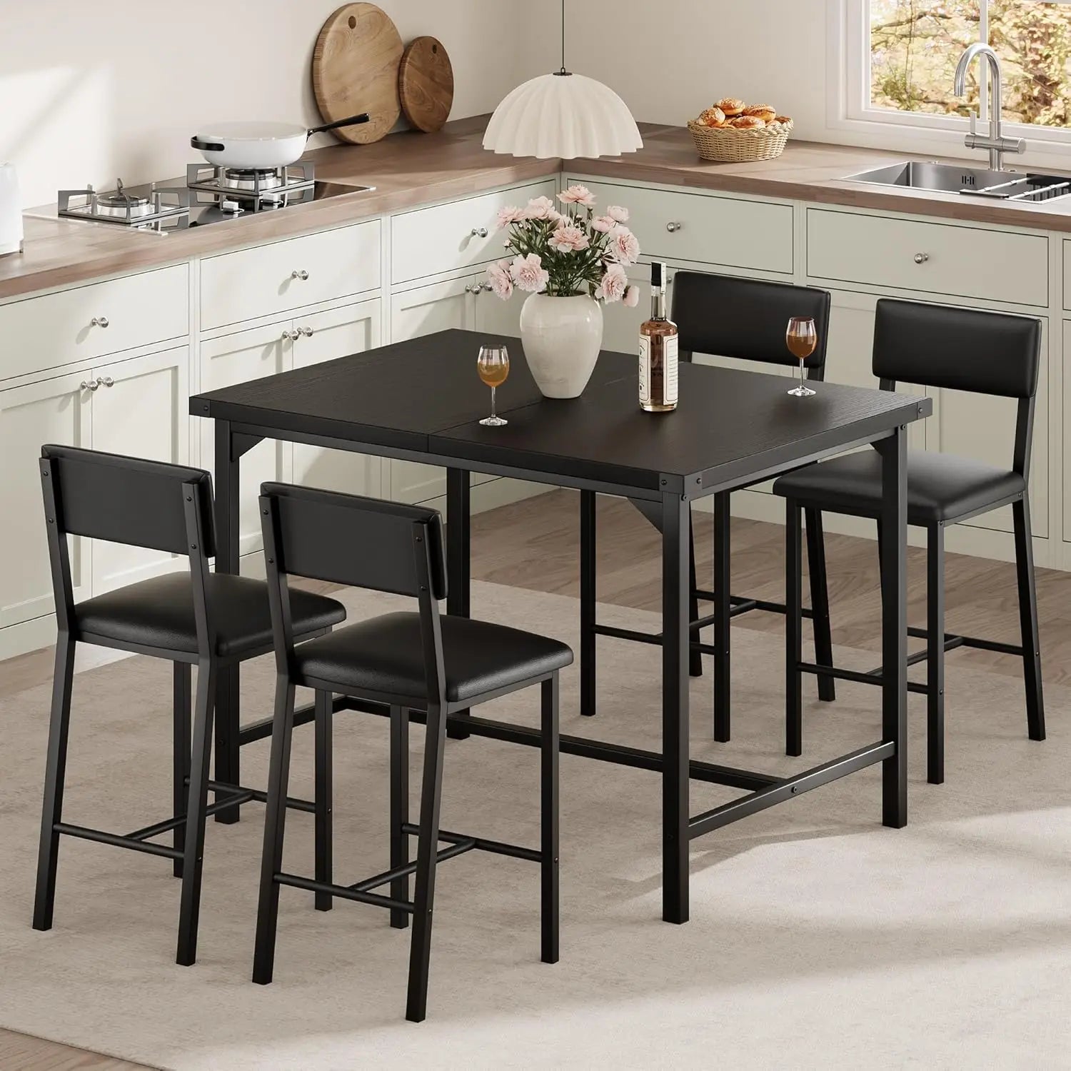 HiMISS 5-Piece Dining Table Set — Modern Bar Table with 4 Upholstered Chairs