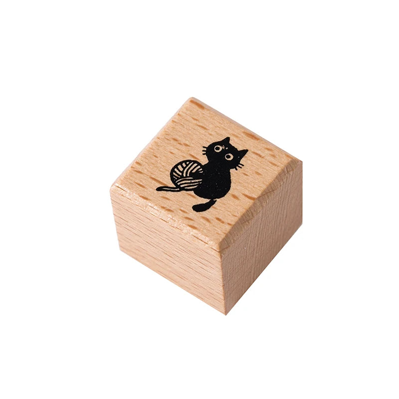 Black Cat Wooden Rubber Stamp — Retro Decorative Seal for Scrapbooking