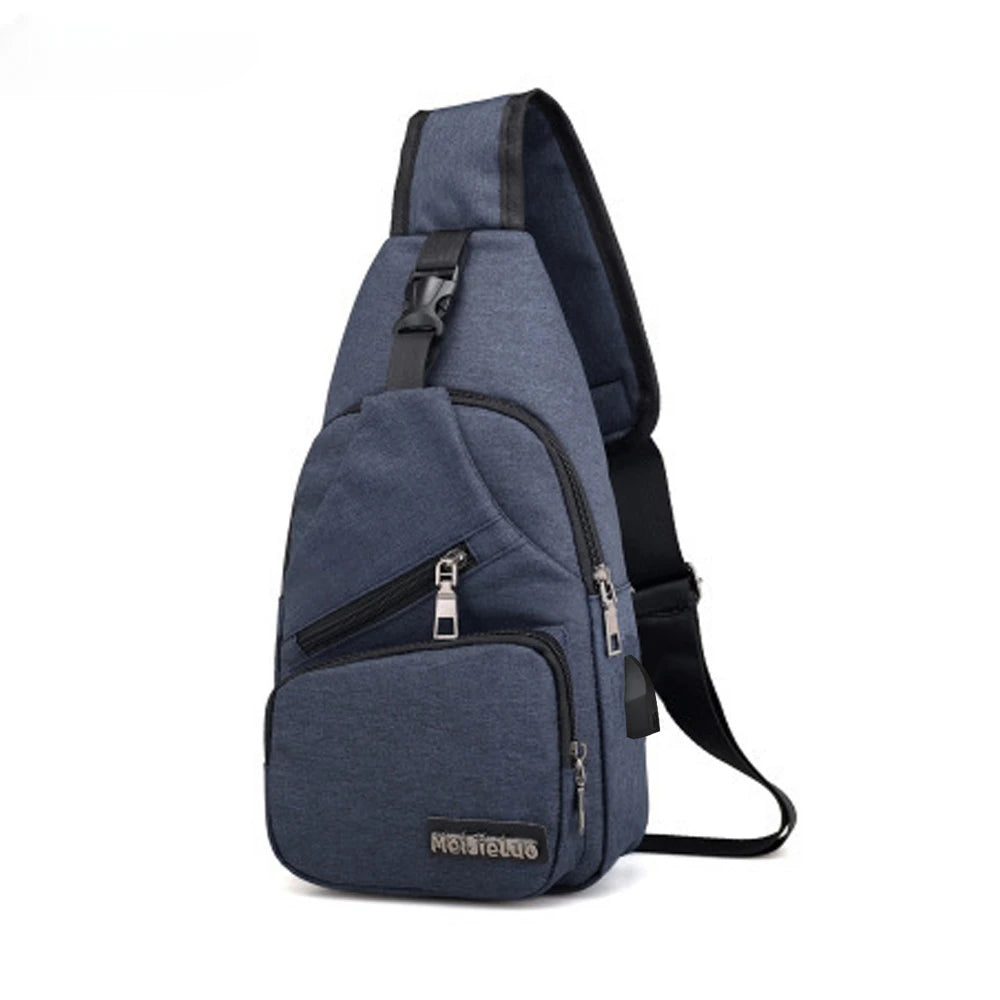 USB Charging Sling Bag — Multifunction Canvas Crossbody Pack