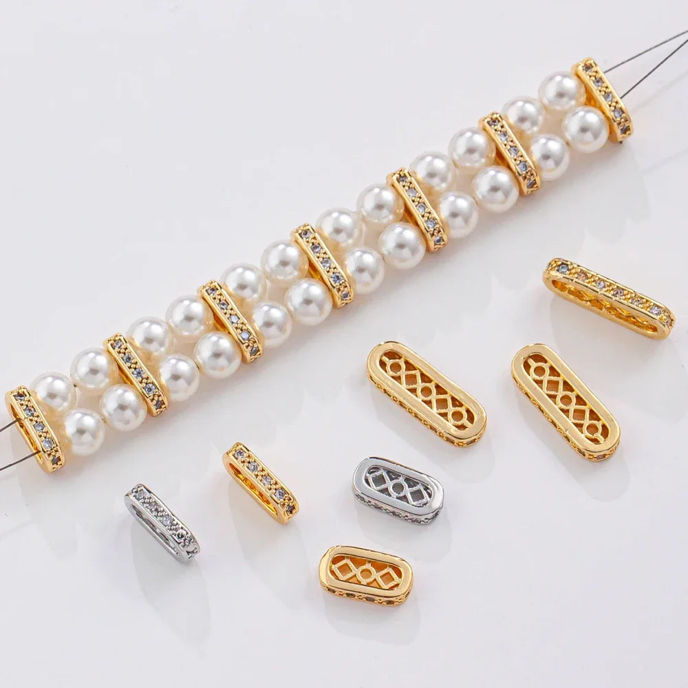 14K Gold Plated Elliptical Zircon Bead Spacers — Jewelry Making Connectors
