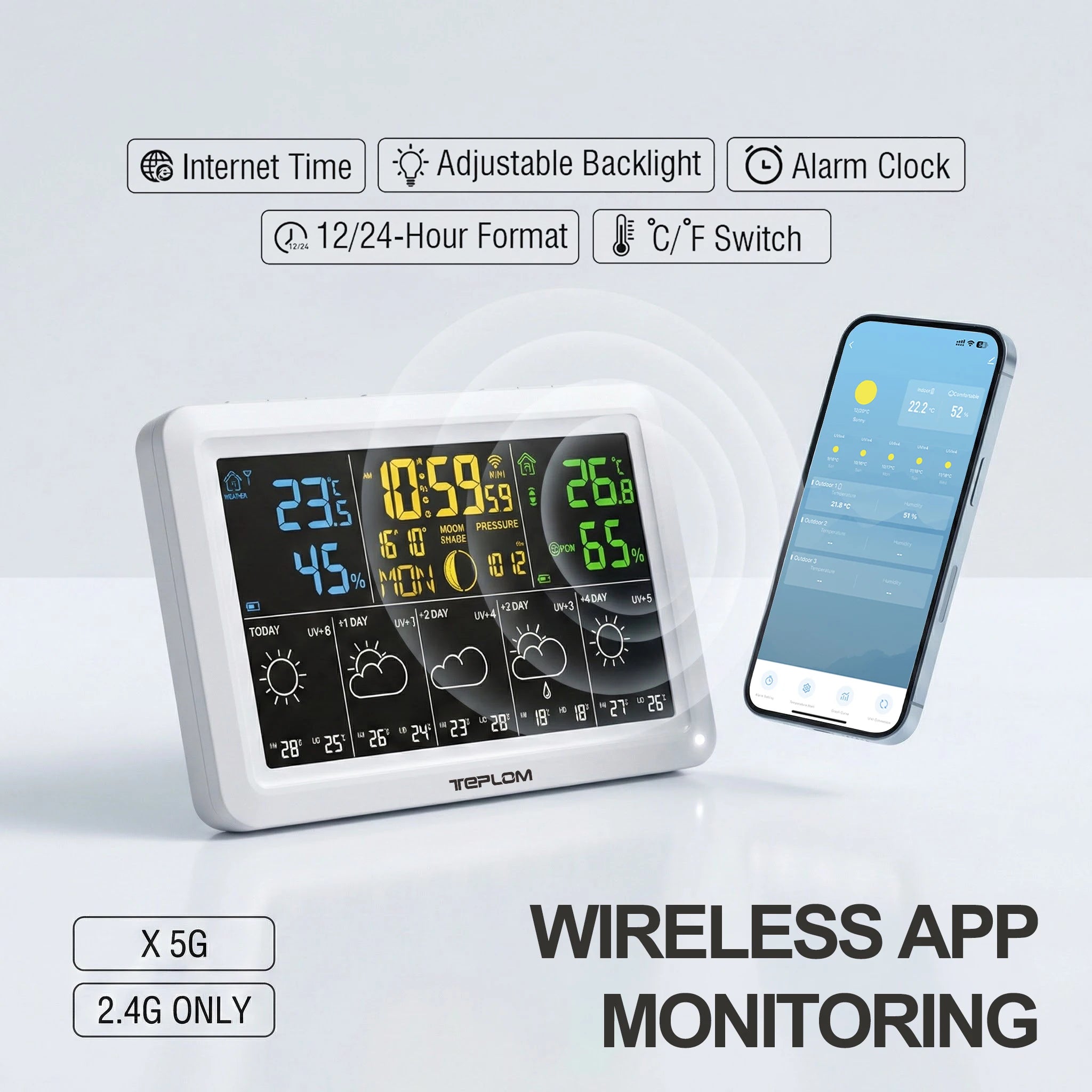 TEPLOM Wi-Fi Weather Station — Smart Indoor/Outdoor Thermometer with App