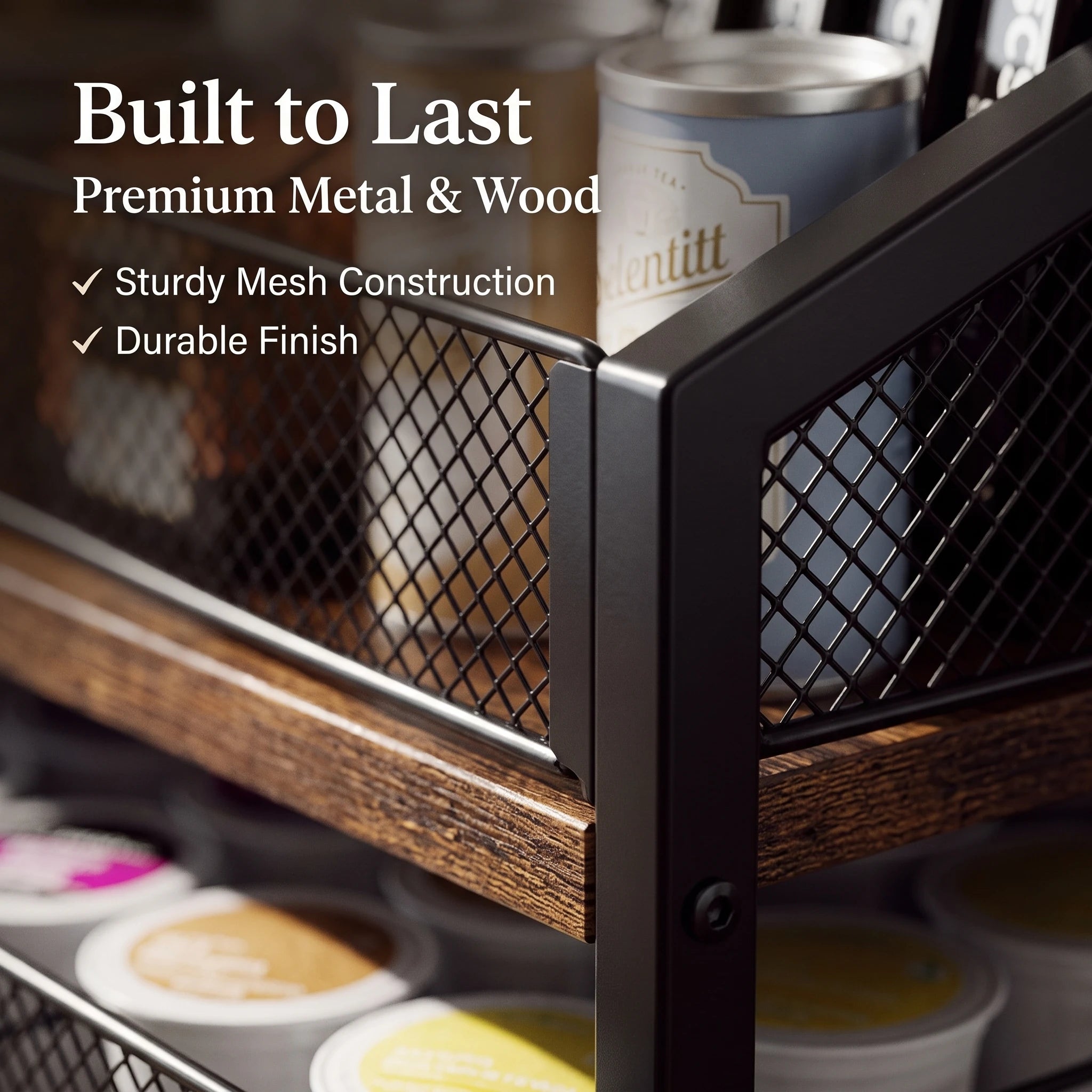 Coffee Bar Organizer — Metal and Wood Station for Countertop