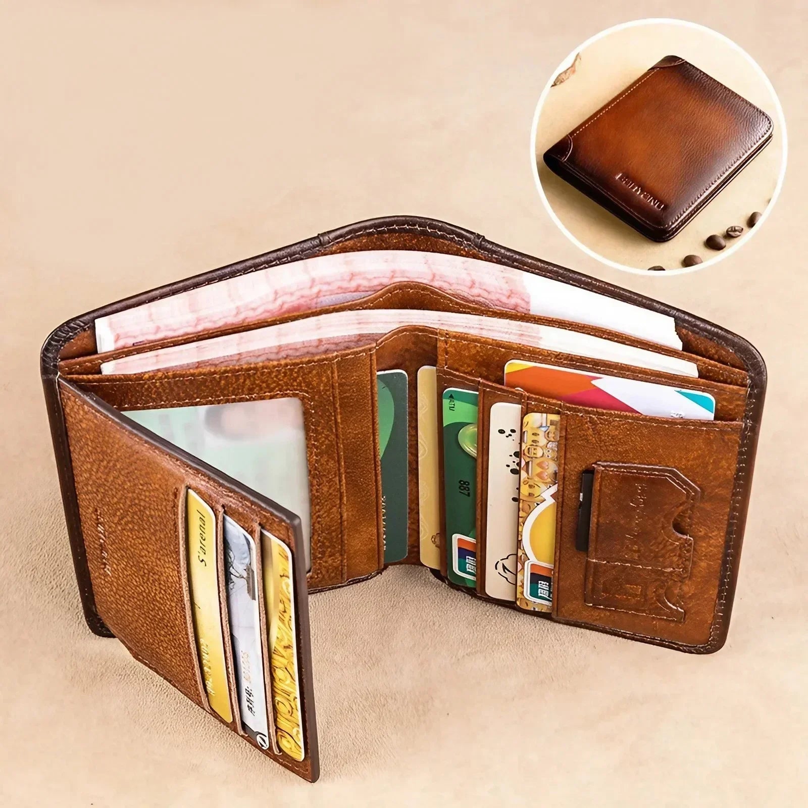 Genuine Leather Bifold Wallet — RFID Blocking Slim Card Holder