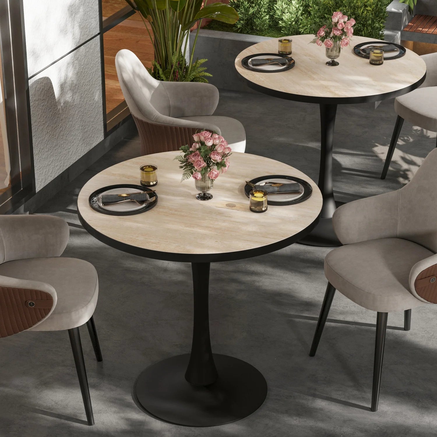 Modern Round Stone Dining Table — Minimalist Pedestal Coffee Table