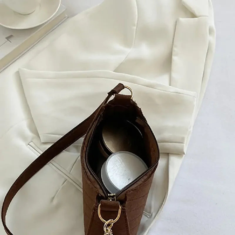 Felt Mini Shoulder Bag — Stylish Crescent Underarm Handbag