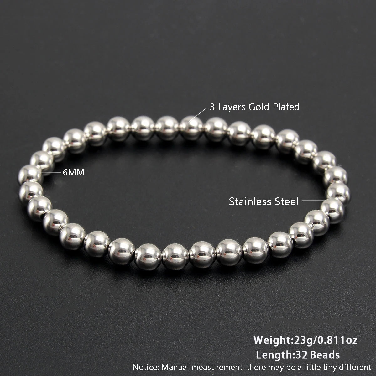 MHS.SUN Stainless Steel Beaded Bracelet — Gold Plated Stackable Jewelry
