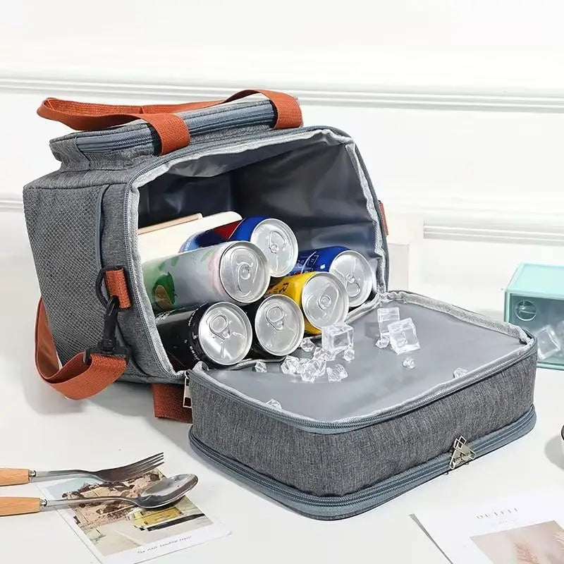 Double-Layer Insulated Lunch Bag — Large Capacity Thermal Tote for Work and School