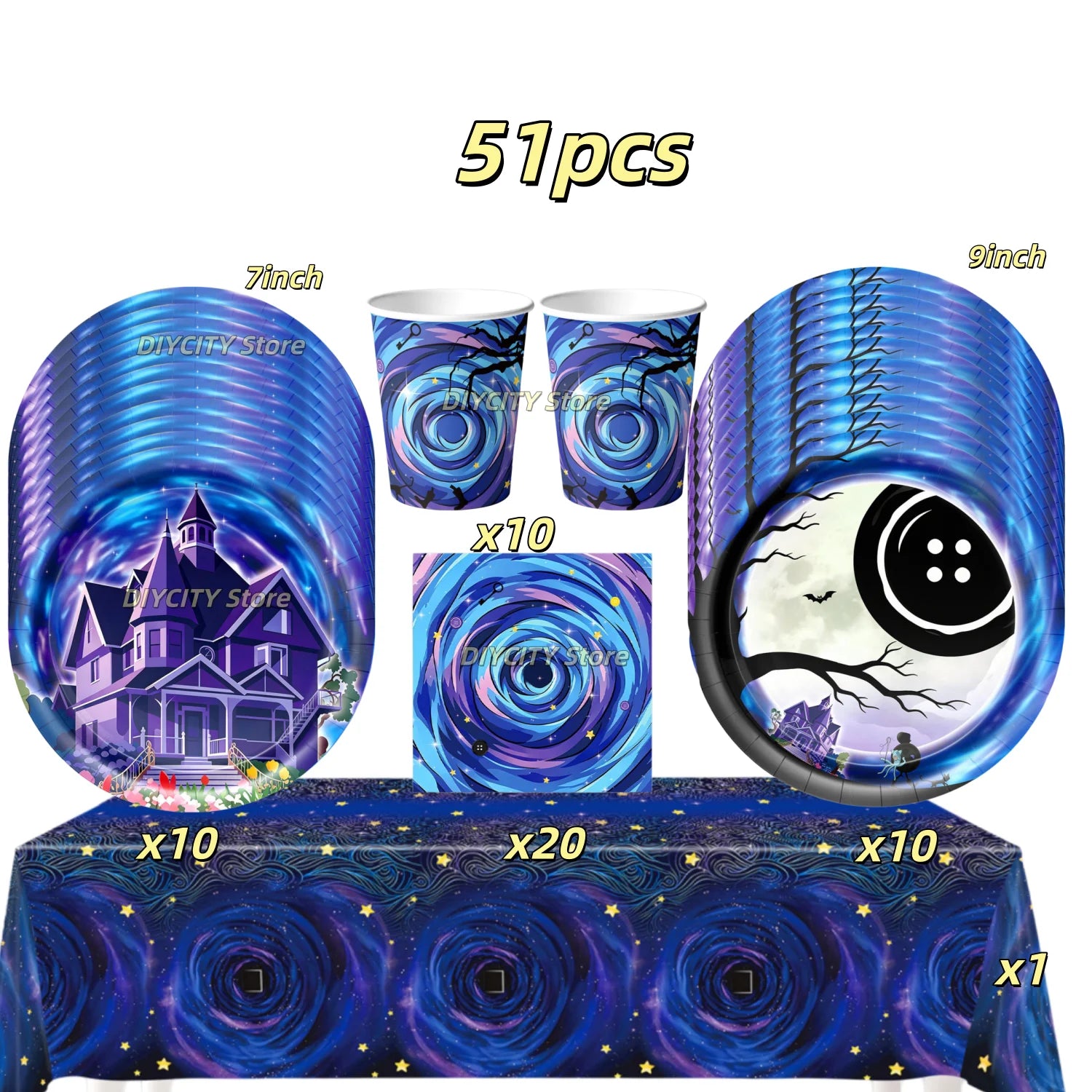 Potdemiel Spooky Ghost House Party Supplies — Starry Night Theme Tableware Set