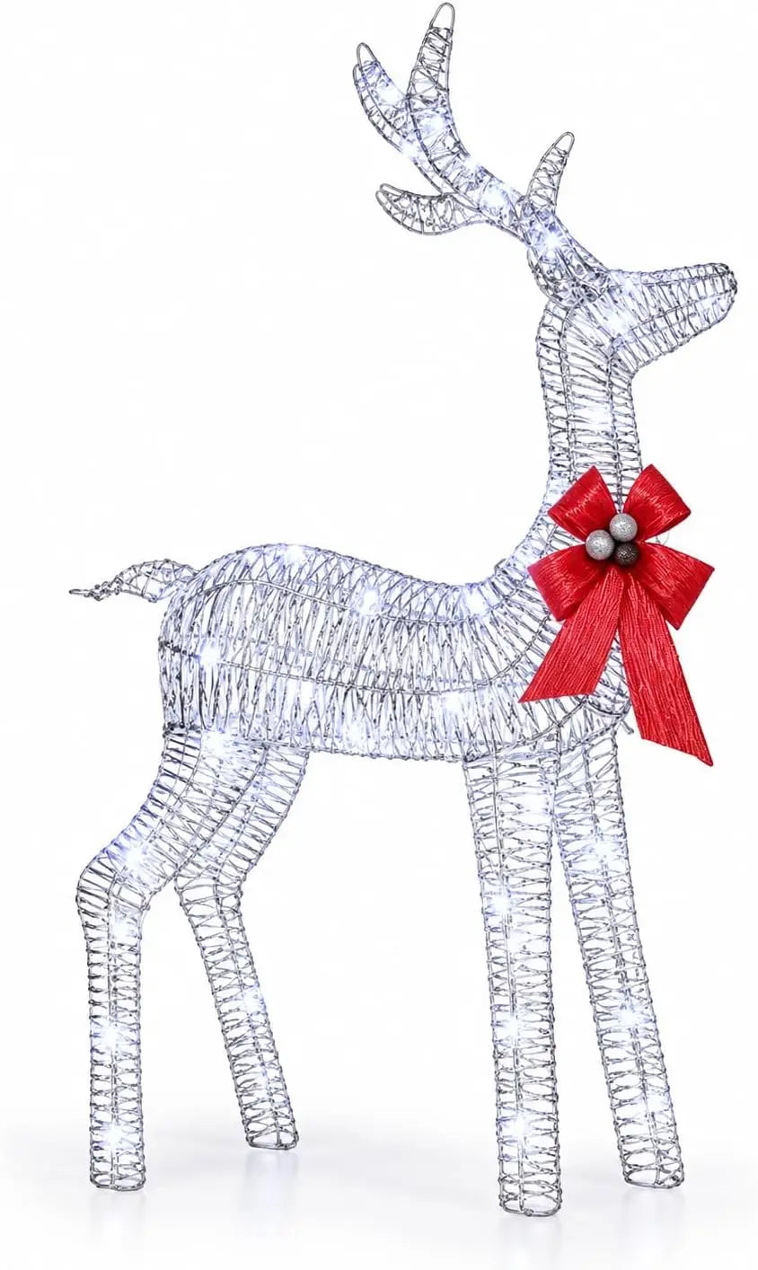 Lighted Reindeer Family Decor — Glittering LED Holiday Lawn Ornament