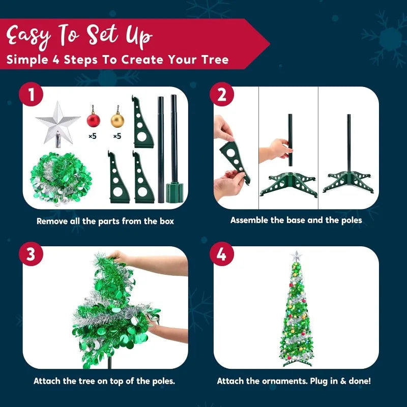 Joyfy 5 FT Tinsel Christmas Tree — Pre-Lit with Multicolor LED Lights