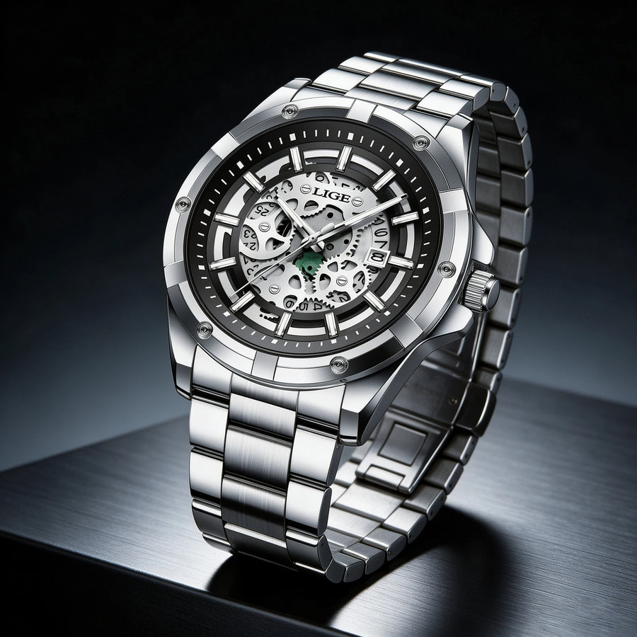 LIGE Men's Business Quartz Watch — Waterproof Stainless Steel with Luminous Hands