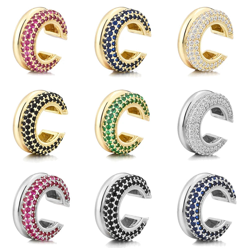 LOVBEAFAS Double Layer C-Shape Ear Cuff — Geometric Zircon Clip-On Earrings