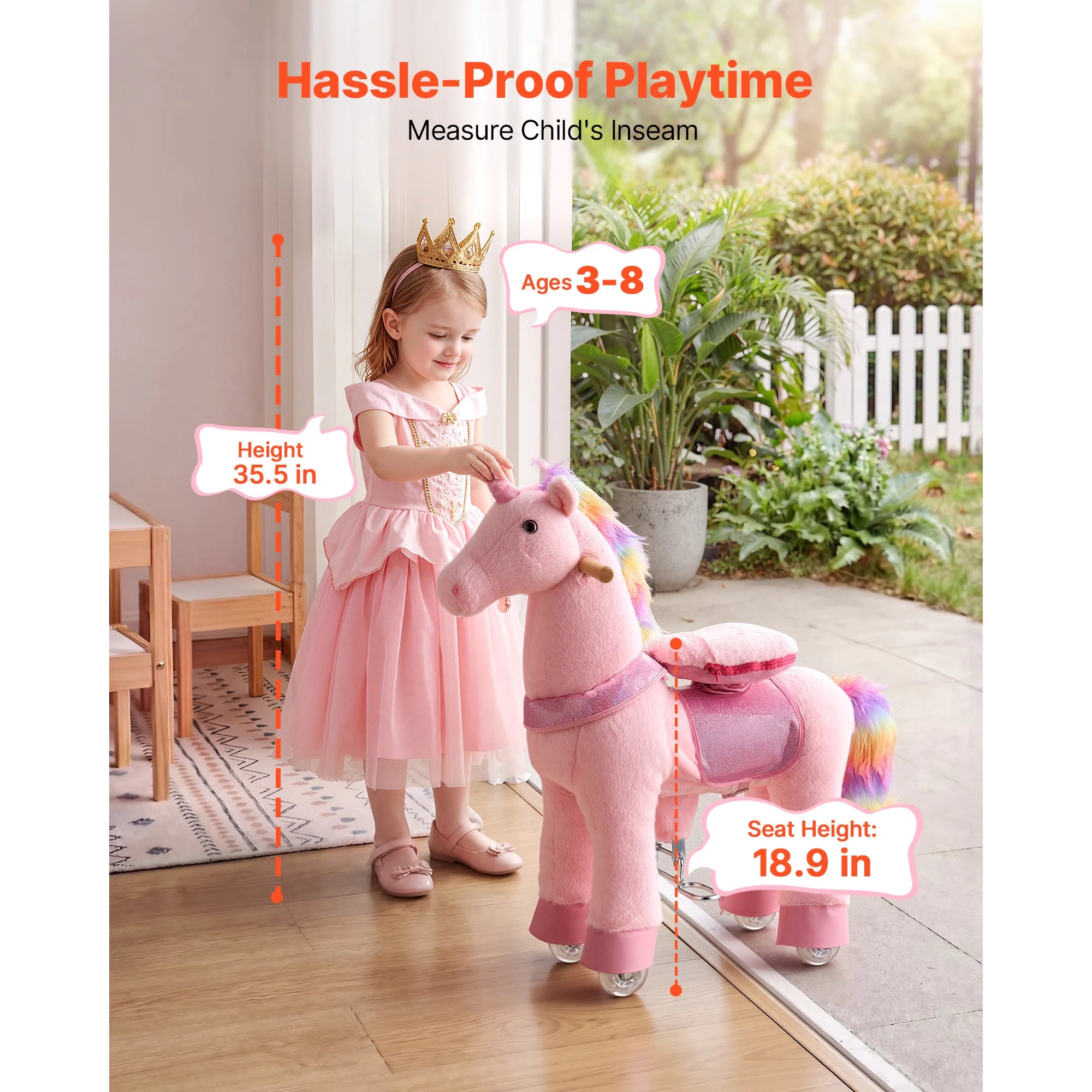 SucceBuy Pink Unicorn Ride On Toy — Interactive Musical Horse for Kids