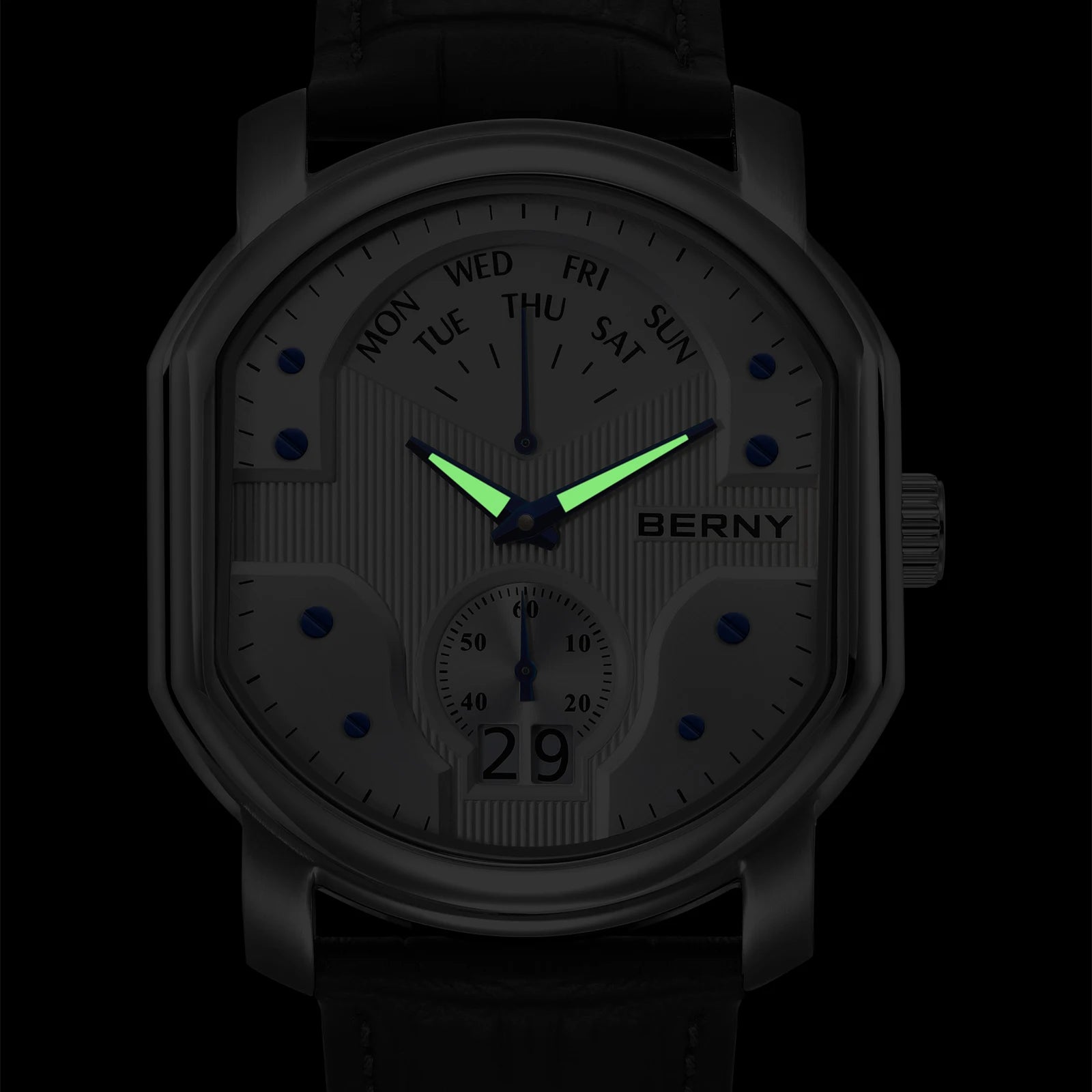 BERNY Tonneau Classic Men's Watch — Luxury Quartz with Sapphire Crystal