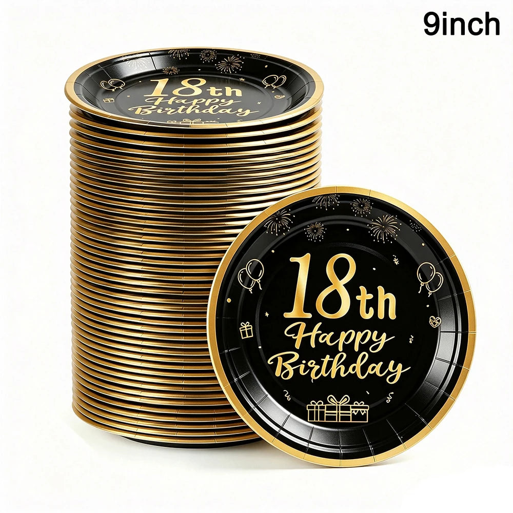 PartiesTour Black and Gold Disposable Paper Cups — Elegant Birthday Party Supplies