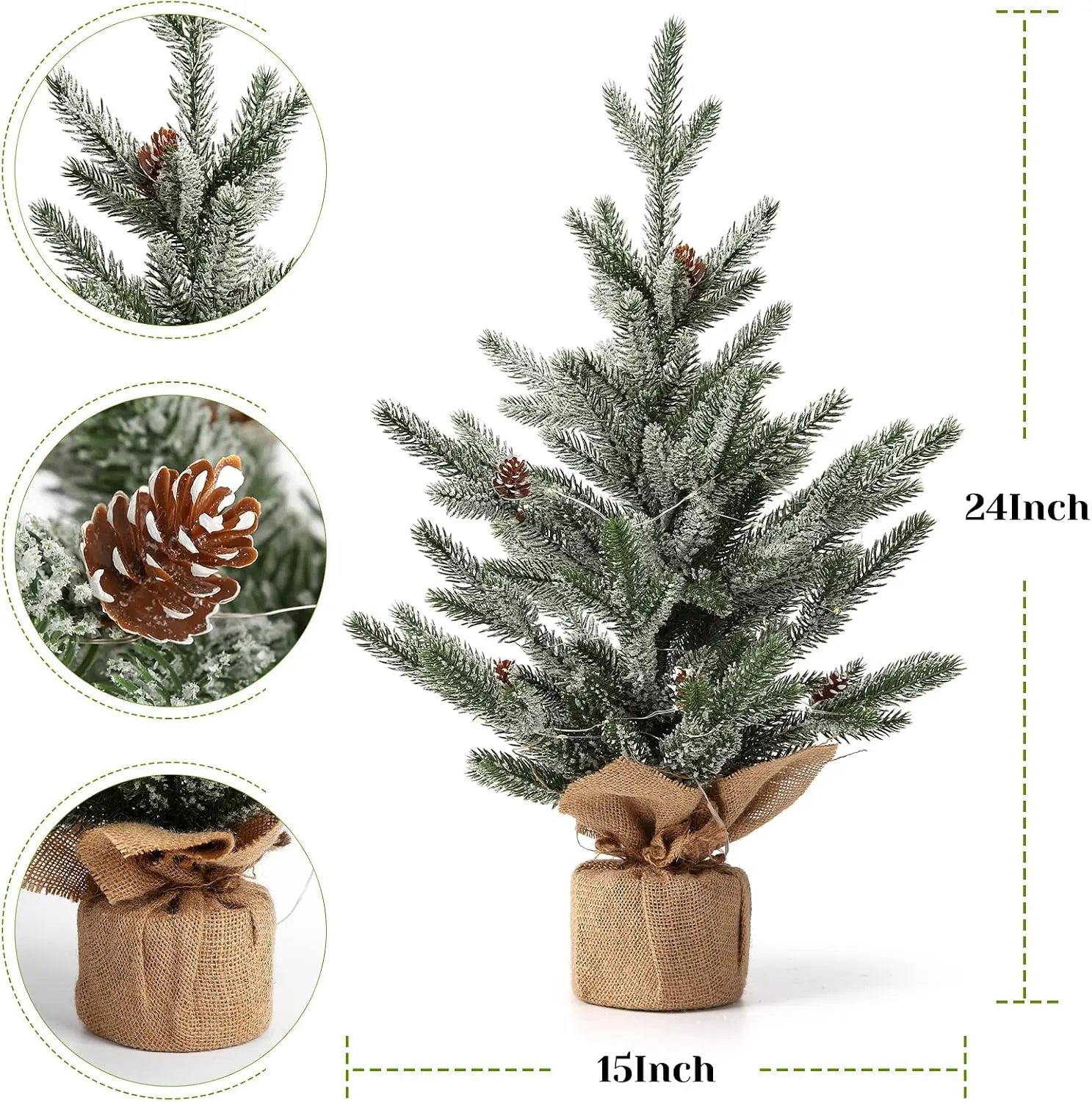 24-Inch Frosted Artificial Christmas Tree — Pre-Lit with Warm LED Lights