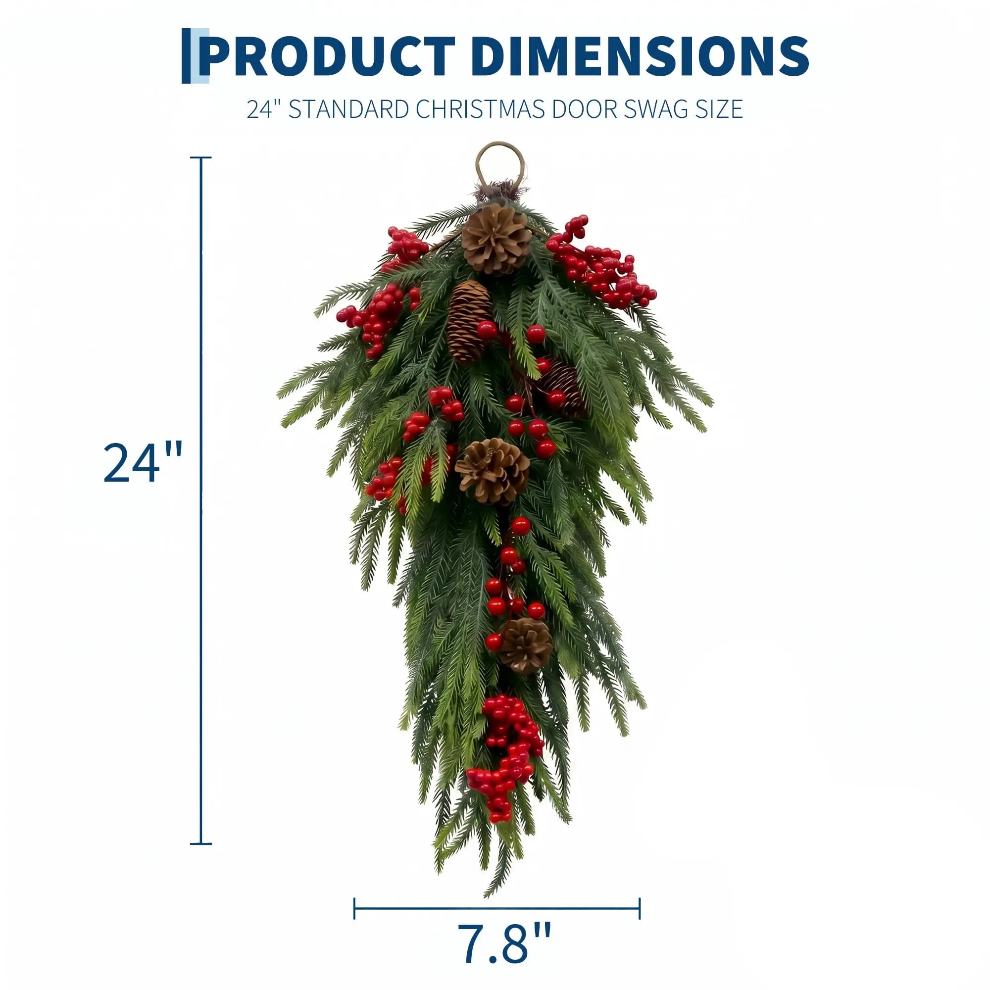 HiMISS Pre-Lit Christmas Teardrop Swag — LED Pine & Berry Door Decor