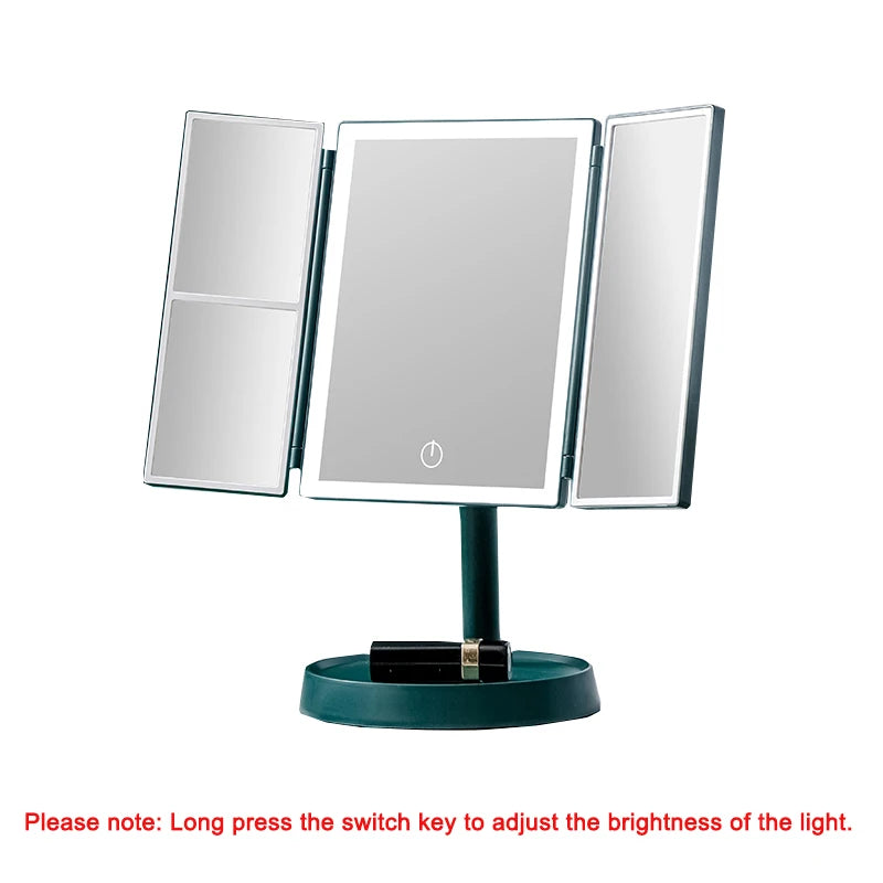 HAOYUNMA Foldable LED Makeup Mirror — 3-Tone Lighting & Magnifying Desktop Vanity