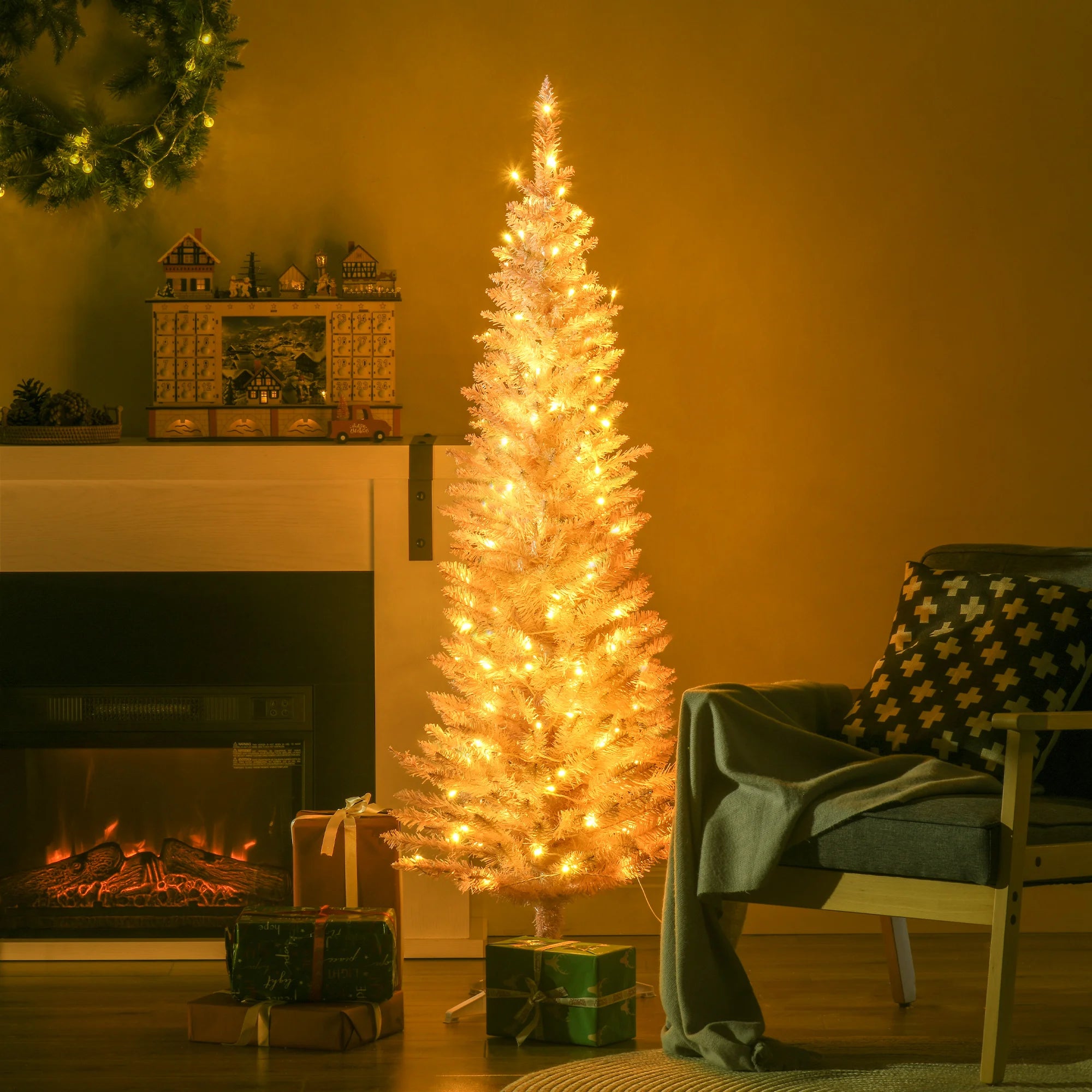 HOMCOM 5' Pink Artificial Christmas Tree — Prelit with Warm White LED Lights