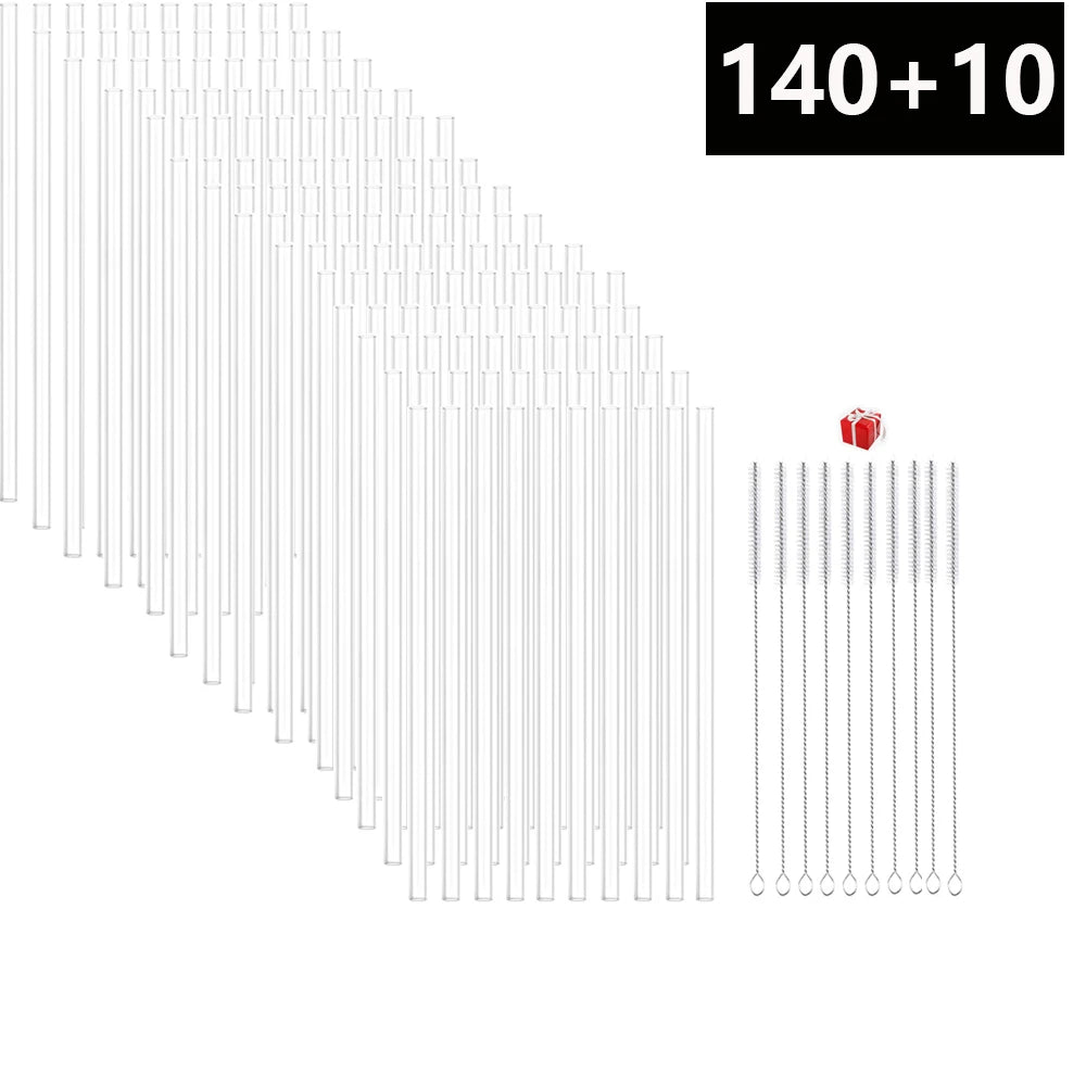 Reusable Plastic Replacement Straws — Clear 30cm Straws with Cleaning Brush