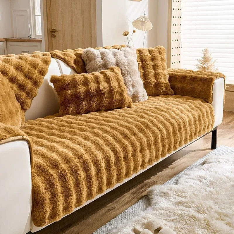 Plush Rabbit Sofa Cushion — Warm Non-Slip Padded Seat Cover