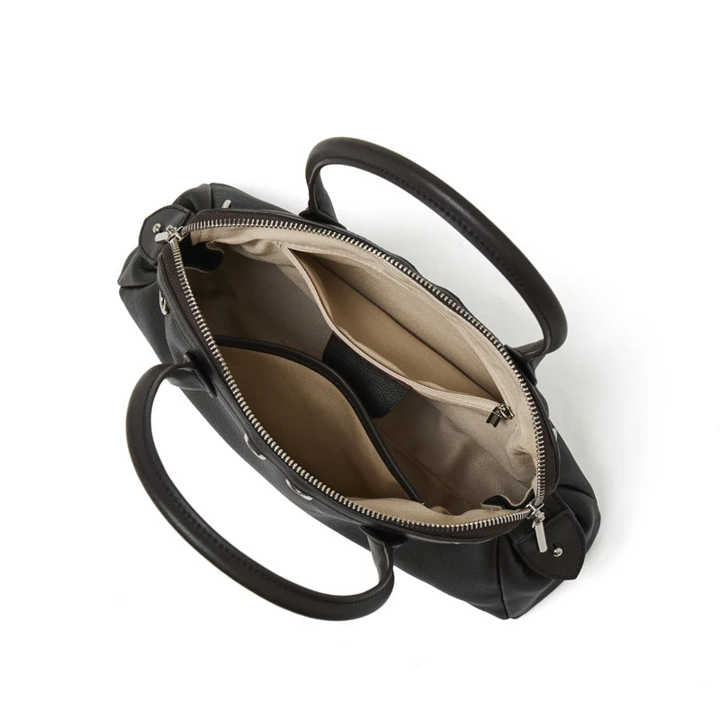 Burminsa Vintage Leather Boston Bag — Soft Cowhide Shoulder Purse