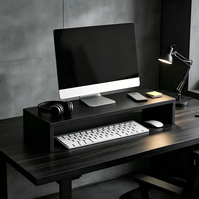 Ergonomic Wooden Laptop Stand — Monitor Riser with Keyboard Storage