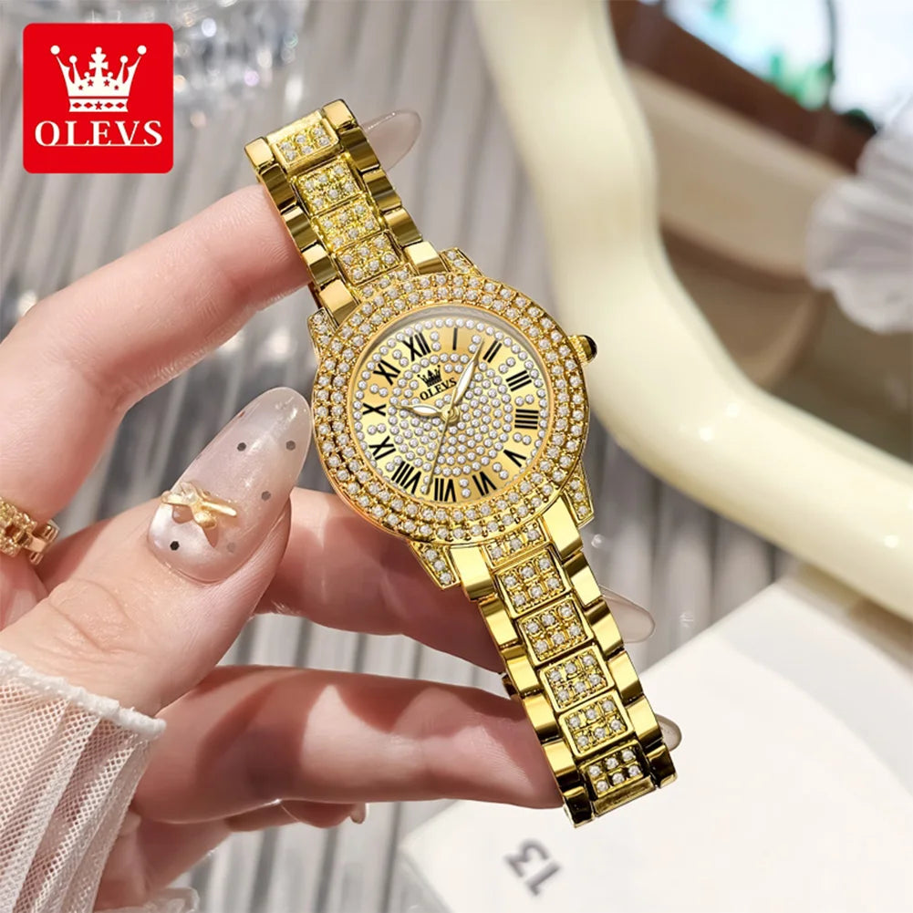 OLEVS 9943 Luxury Quartz Watch — Elegant Diamond Style Stainless Steel