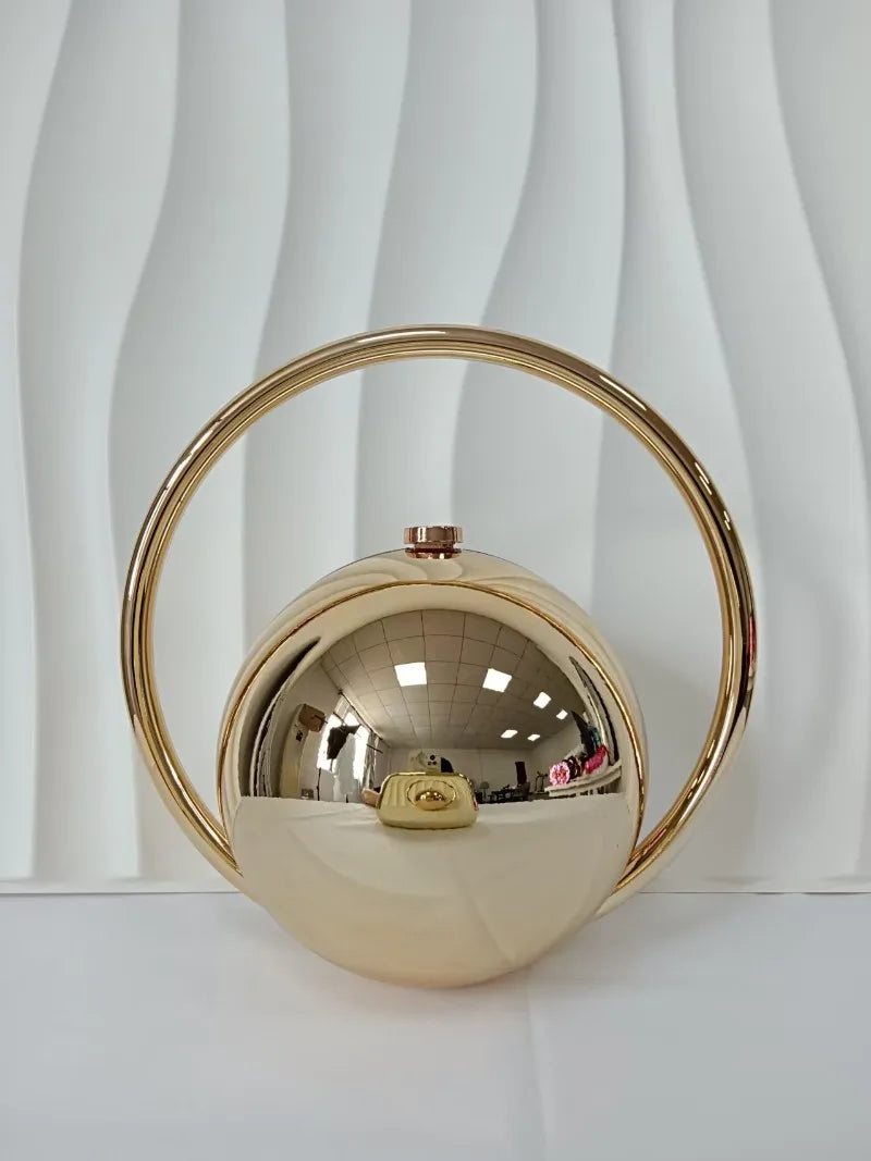 miflame Elegant Spherical Evening Clutch — Marble Texture Handbag with Electroplated Handle