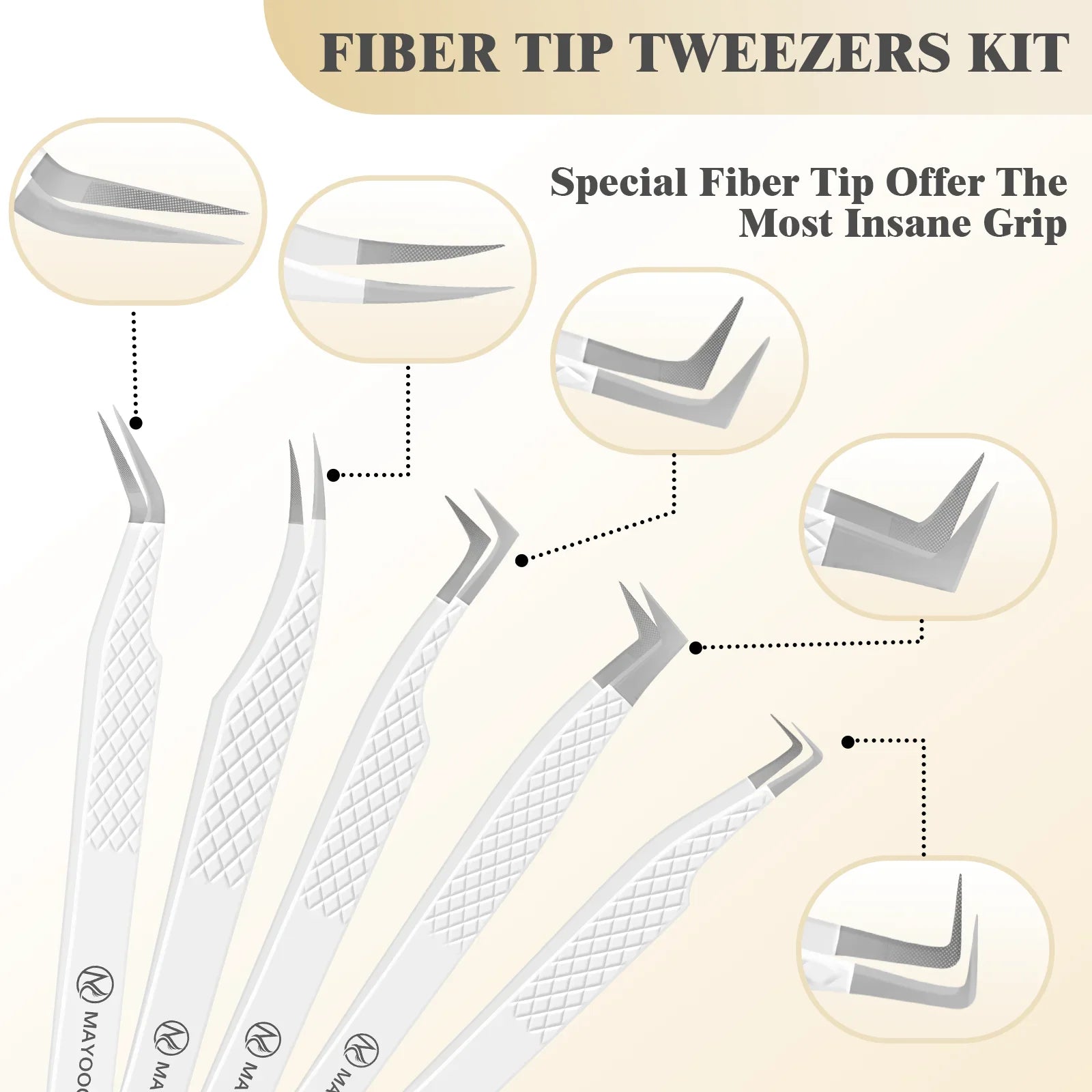 MAYOOC LASH Precision Eyelash Extension Tweezers — Anti-Static Fiber Tip Tools