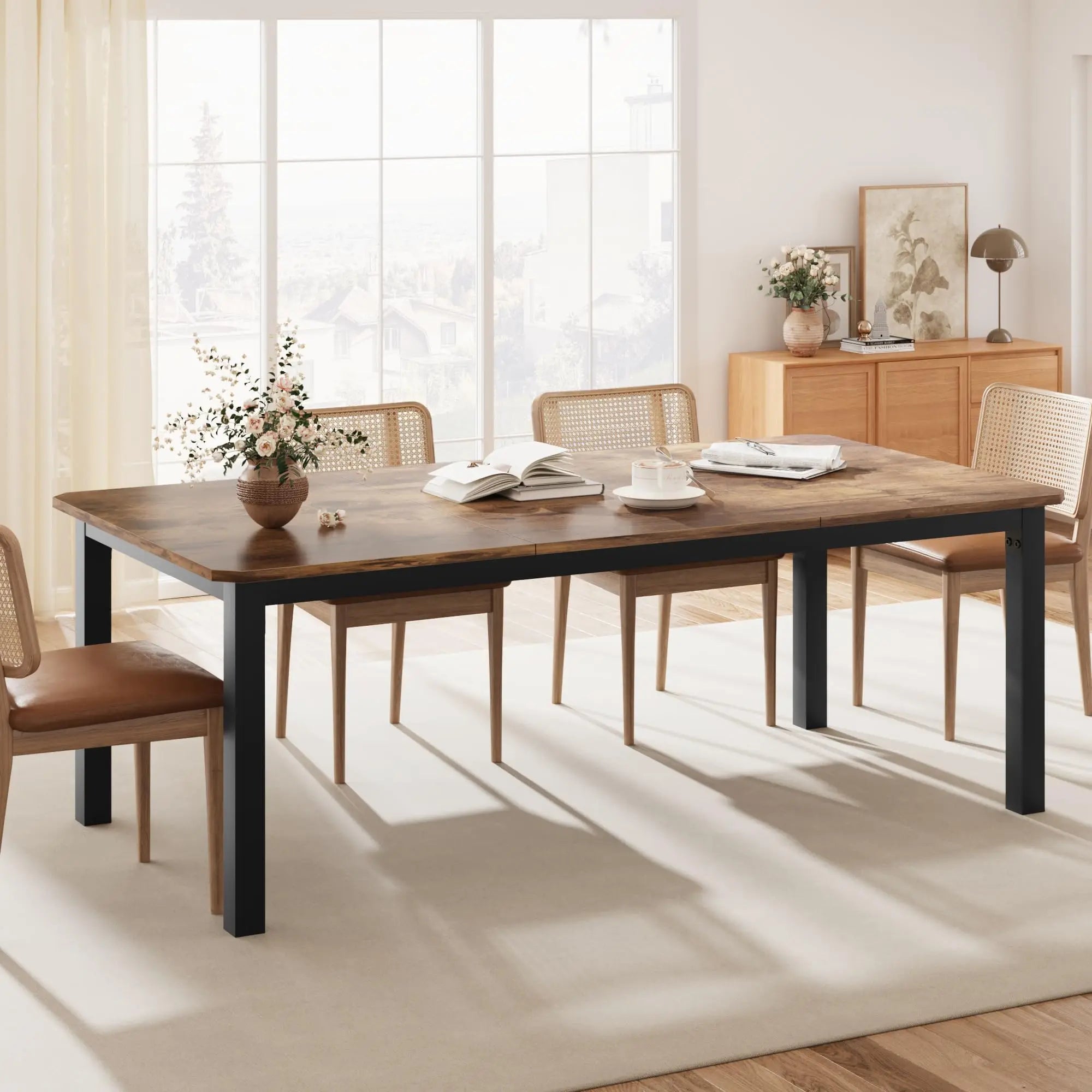 Spacious Industrial Dining Table — Large Rectangular Wood Table for 6-8 People