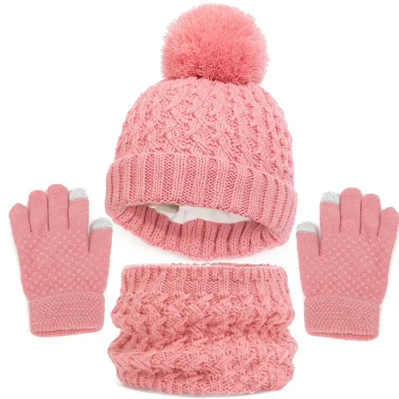 Kids Knitted Winter Accessory Set — Warm Hat, Scarf, and Gloves 3-Piece Kit