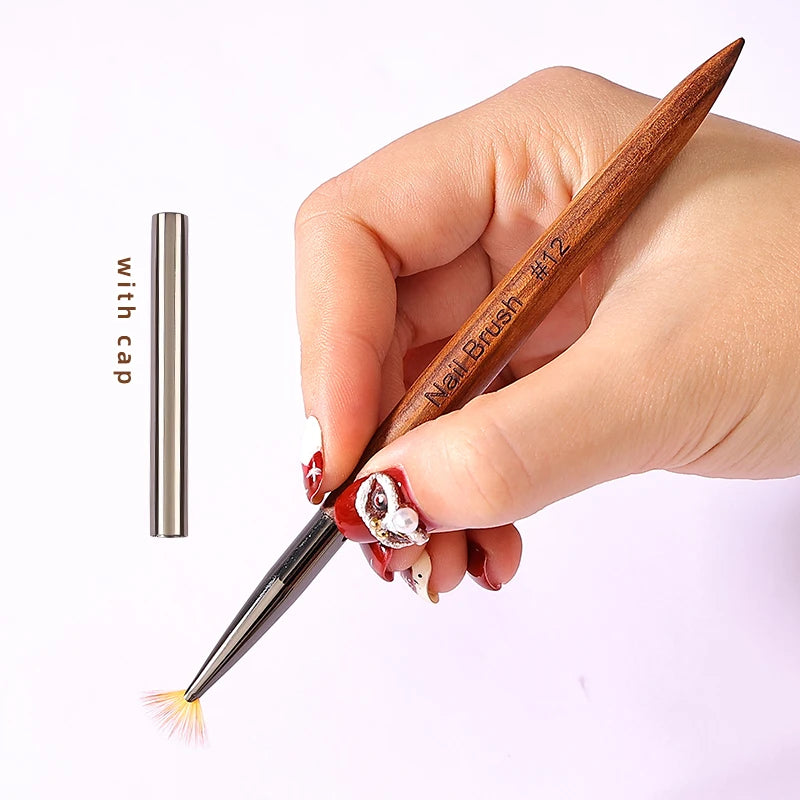Professional Nail Art Brush Set — Sandalwood Handle Manicure Tools