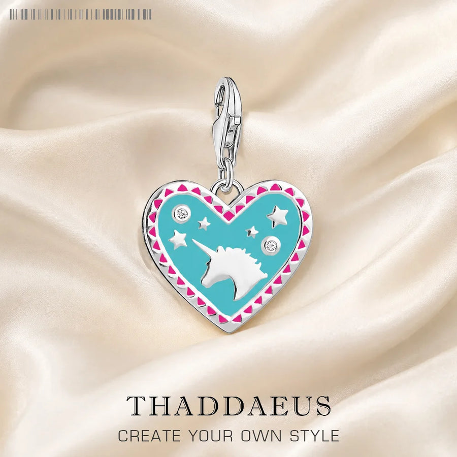 Thaddaeus Blue Heart Unicorn Charm — 925 Sterling Silver Dangle Pendant