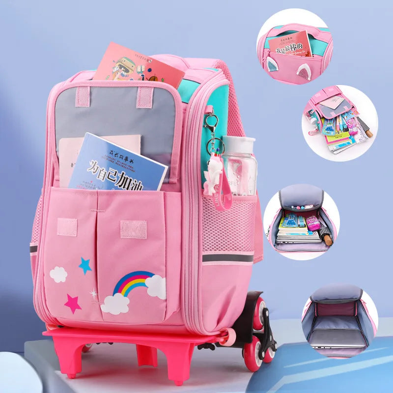Children's Rolling School Backpack — High Capacity Wheeled Trolley Bag