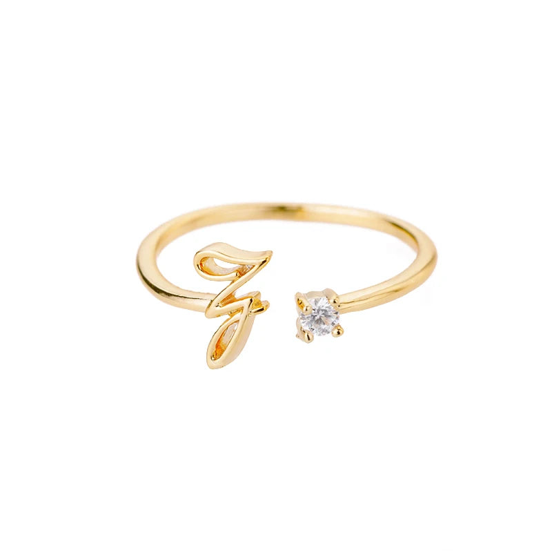 ICFTZWE Zircon Initial Letter Rings — Adjustable Stainless Steel Jewelry