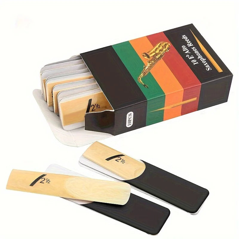 Alto Saxophone Reeds — Traditional Bamboo Reeds for Eb Saxophone, 10-Pack