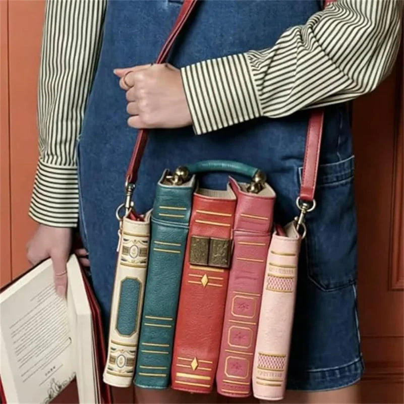 Vintage Stacked Book Novelty Handbag — Unique Literary Crossbody Bag