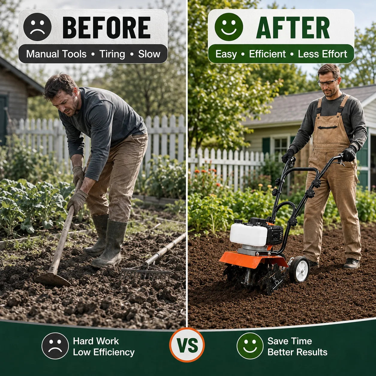 Gas Powered Garden Tiller — 52CC 2-Stroke Engine Soil Cultivator