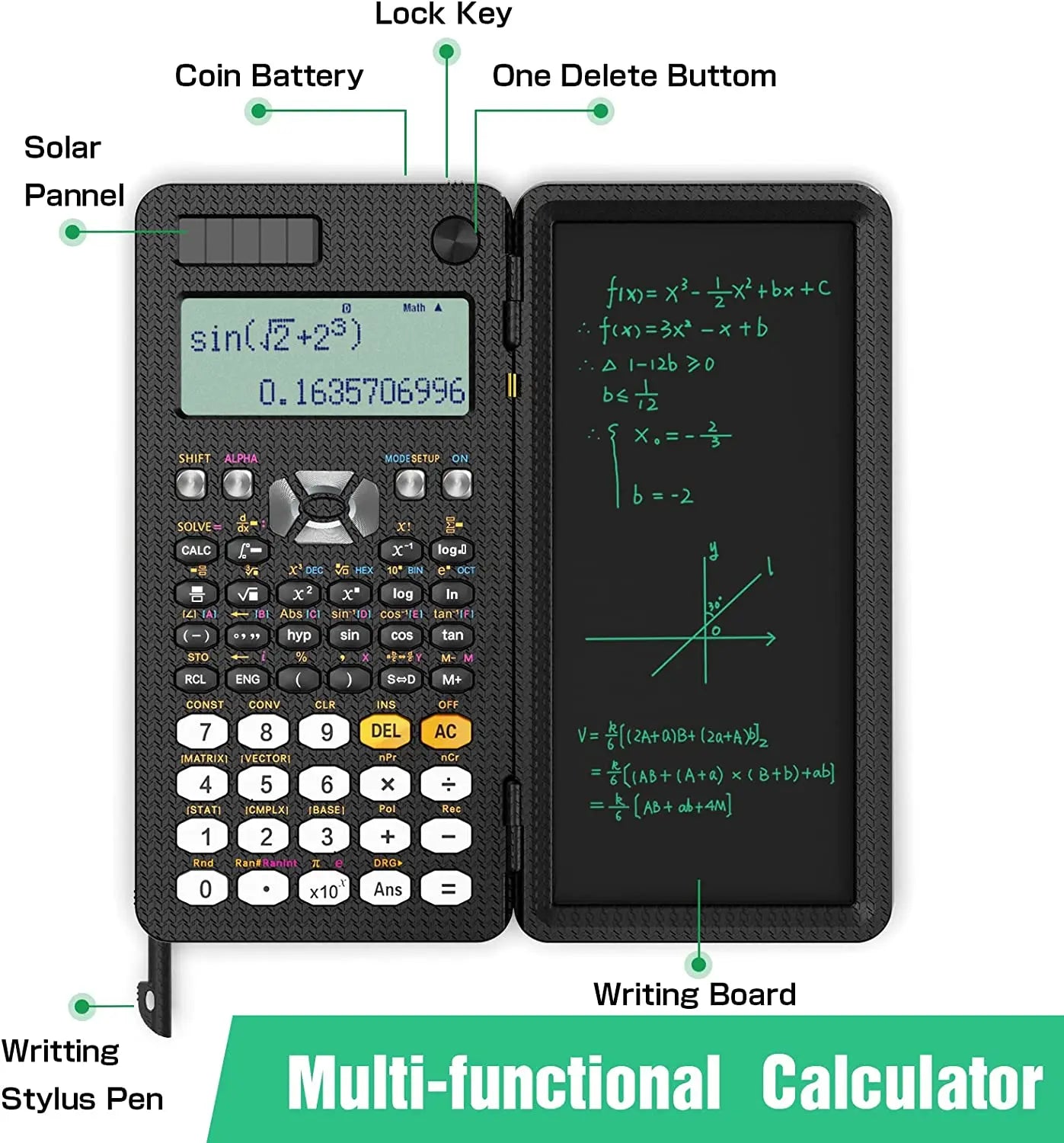HOMESTEC Scientific Calculator with LCD Notepad — 417 Functions Foldable Design