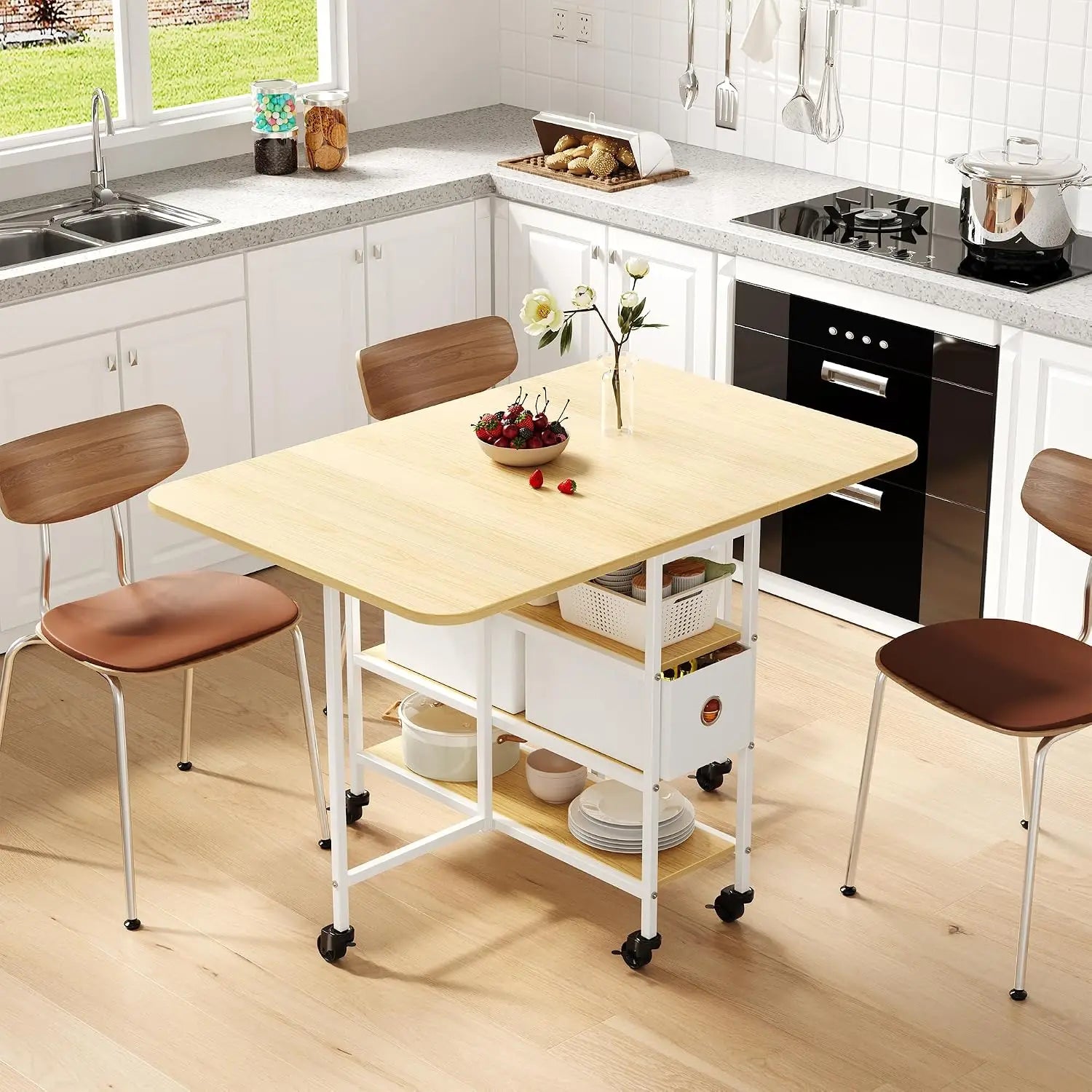 EliteZ Folding Dining Table — Mobile Drop Leaf Design with Storage