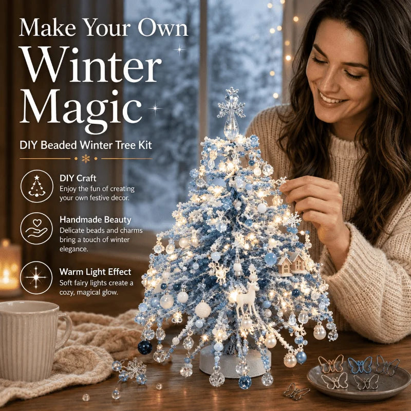 Mini Desktop Velvet Tree Kit — Winter Snowflake Tabletop Decor Set