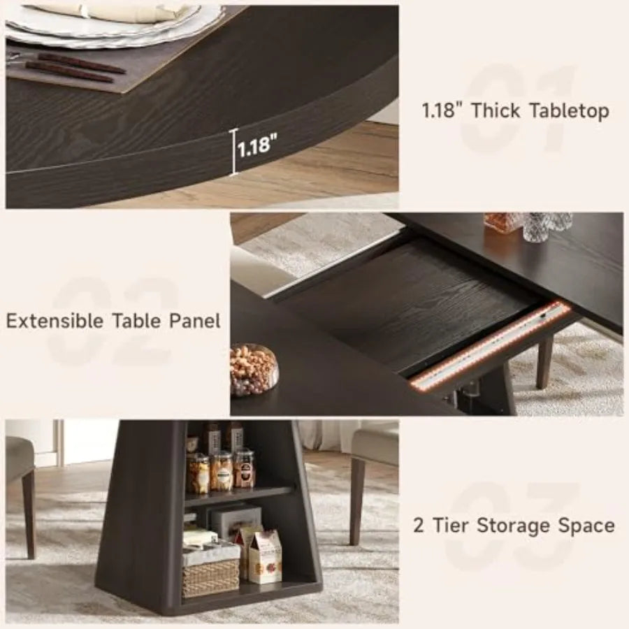 Extendable Dining Table with Storage — Modern Morocco Style, Dark Brown