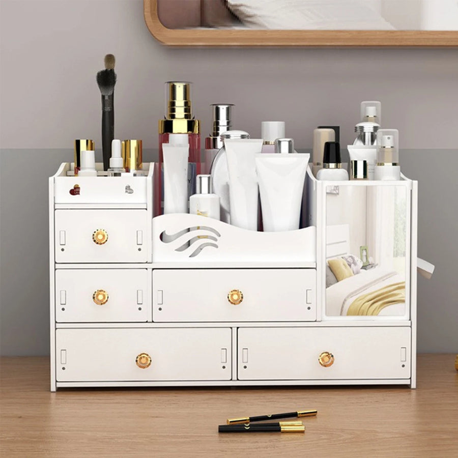 Desktop Makeup Organizer — Multi-Drawer Cosmetic Storage with Mirror