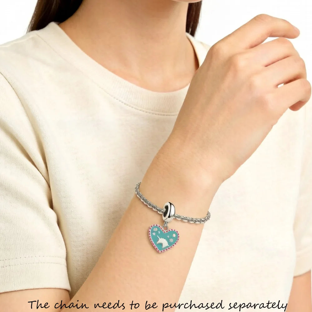 Thaddaeus Blue Heart Unicorn Charm — 925 Sterling Silver Dangle Pendant