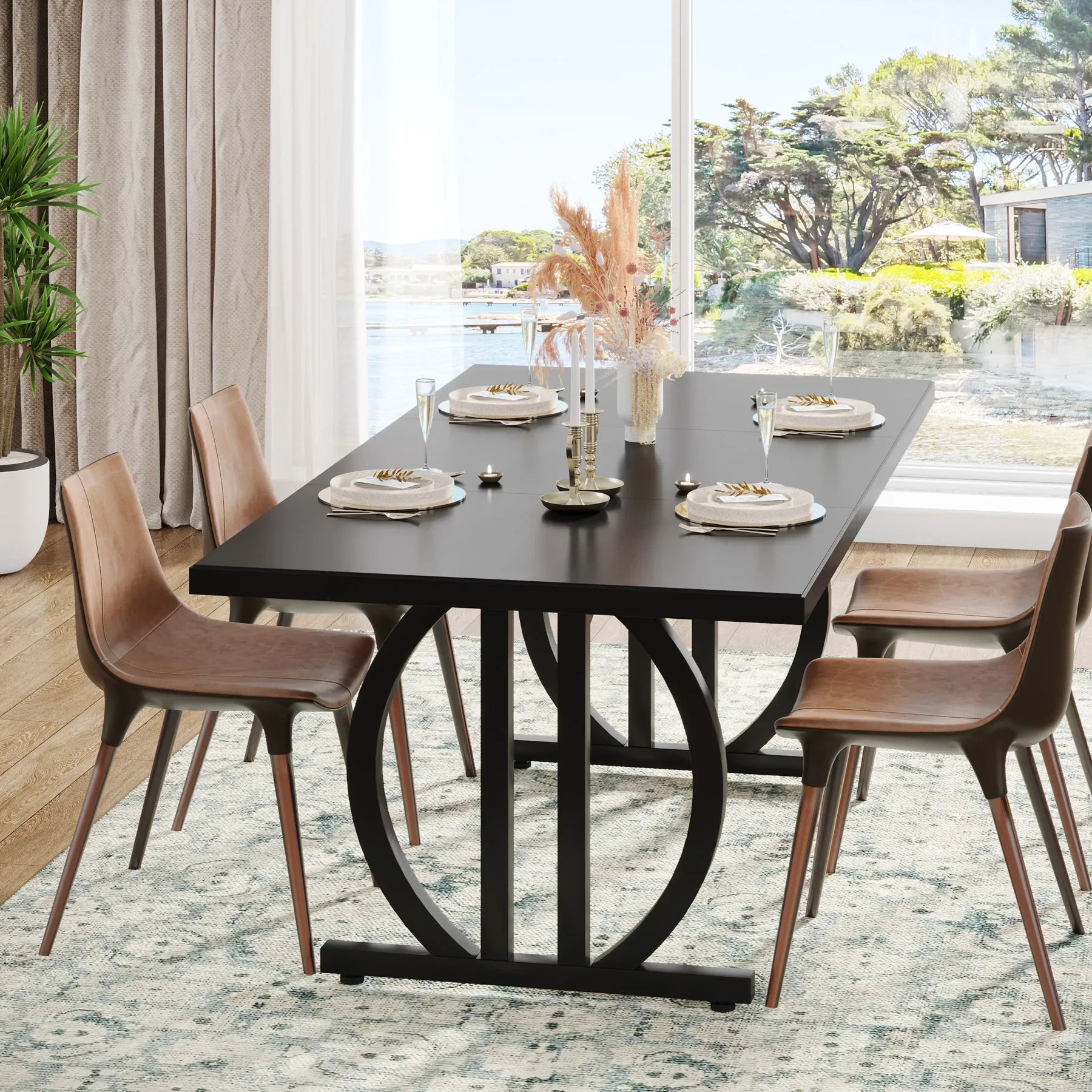 Tribesigns Modern Industrial Dining Table — 63-Inch Large Metal & Wood Table